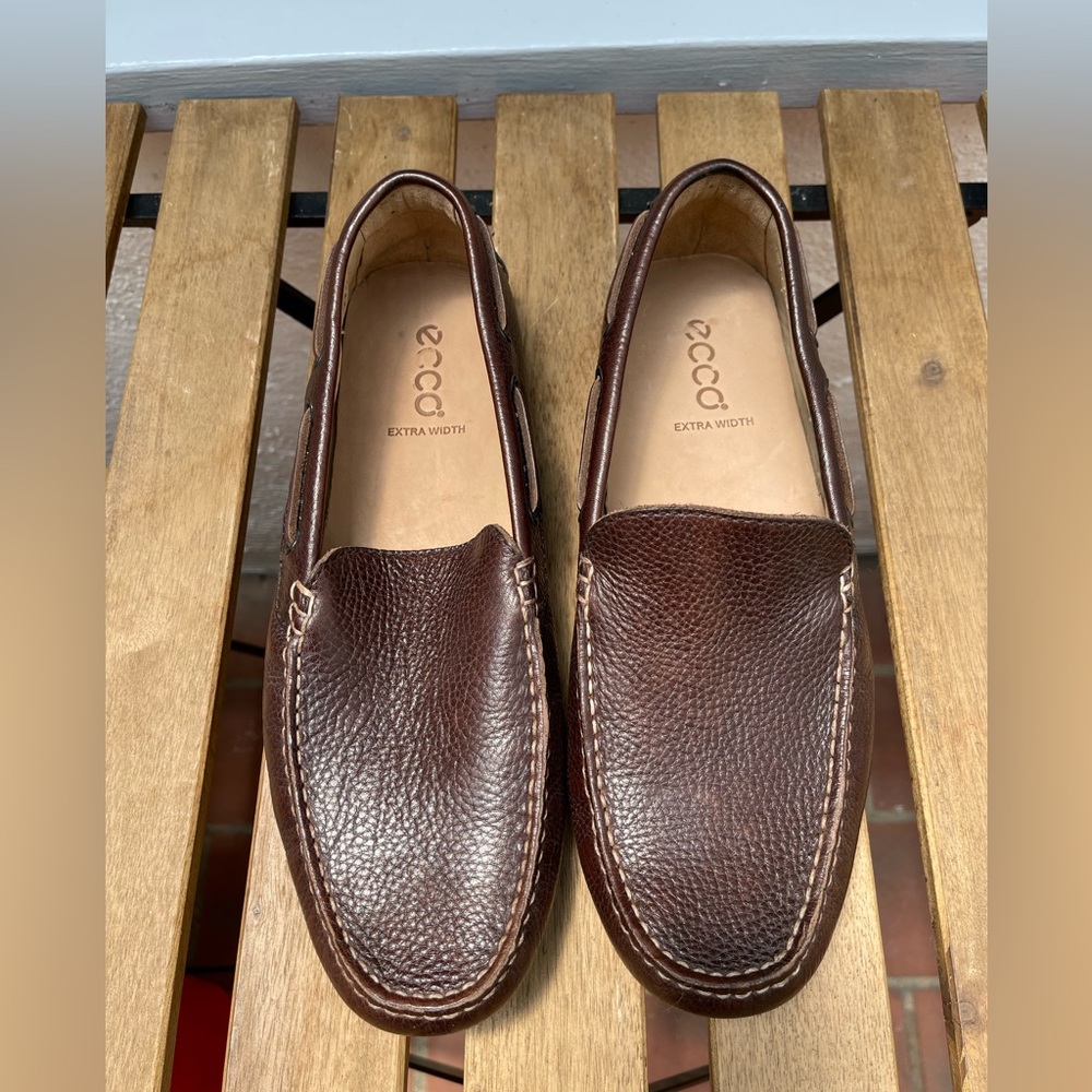 Ecco Driving Moccasin Loafers Men extra width EU 44 Brown Leather